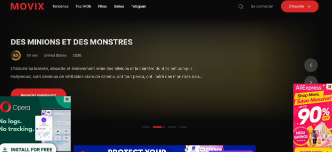 Interface du site web Movix